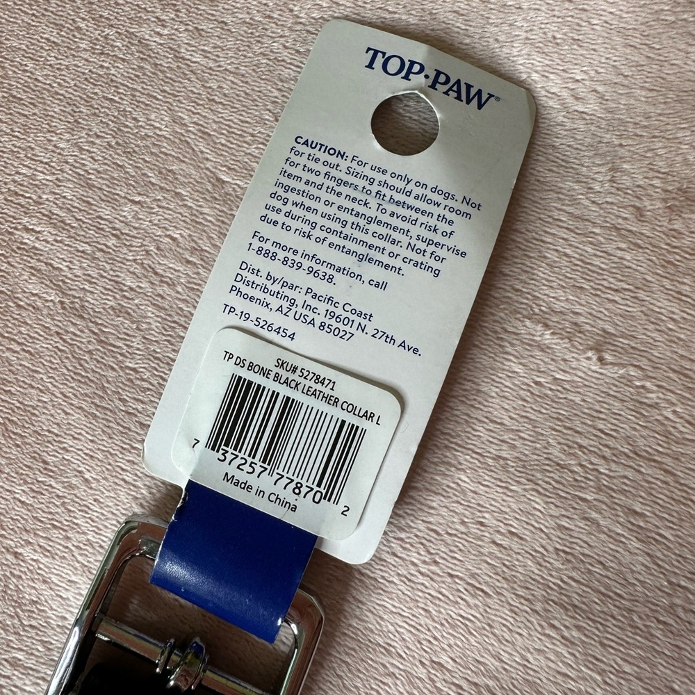 BLACK LEATHER BONE STUDDED DOG COLLAR · SIZE L · TOP PAW · NWT - Picture 6 of 6